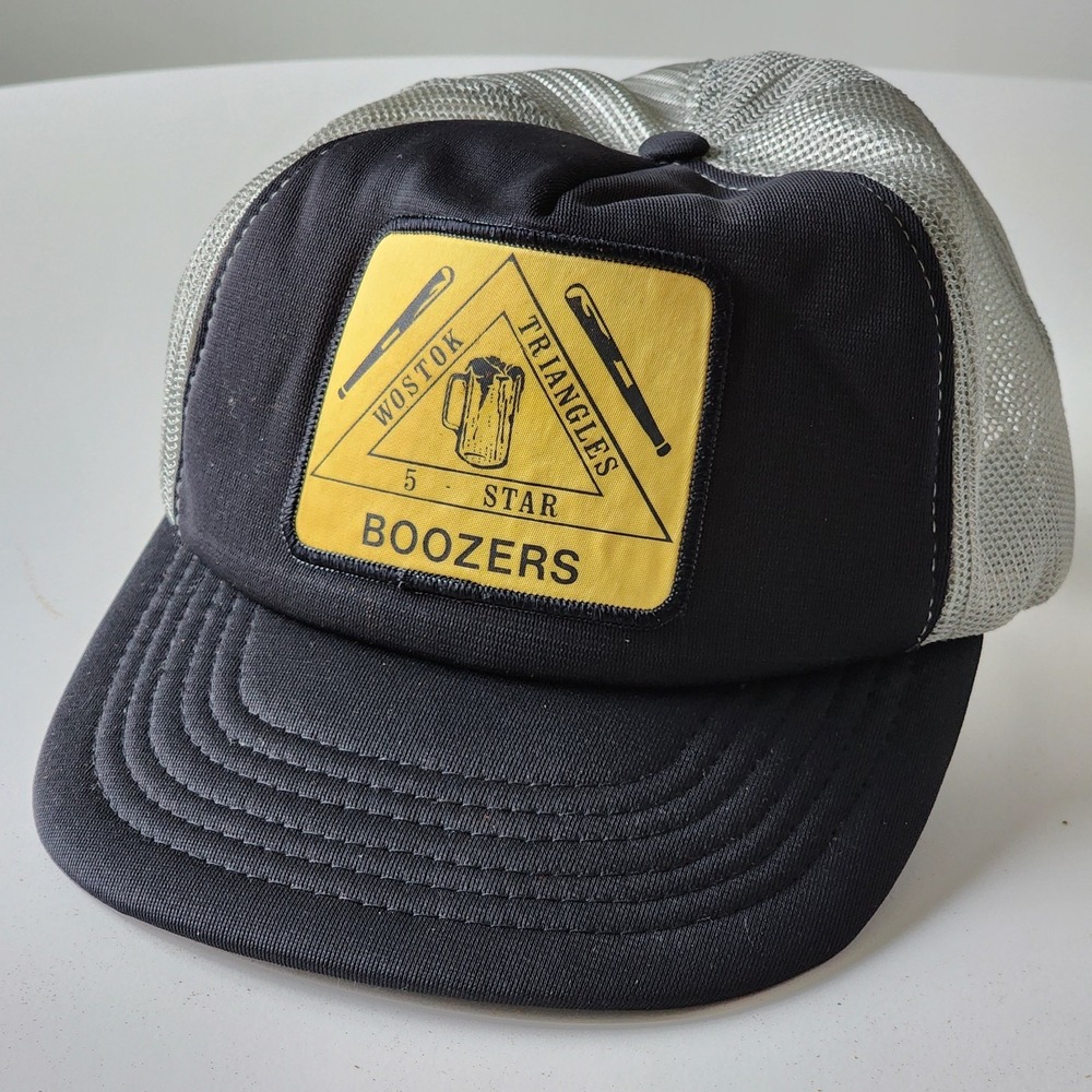 Vintage Trucker Hat Wostok Triangles 5 Star Boozers Mesh Snapback 90s Baseball
